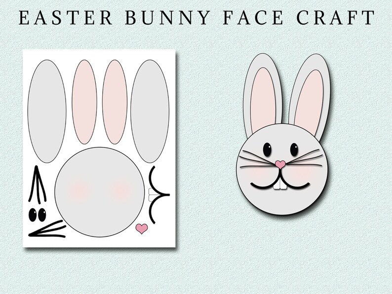 May include: Printable Easter bunny face craft with instructions. Cut out the pieces and glue them together to make a cute bunny face.