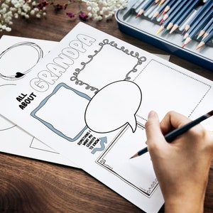 Printable All About Grandpa Book, Fathers Day Craft Idea, Personalized Birthday Gift for Grandfather from Grandson, Kids Colouring Pages