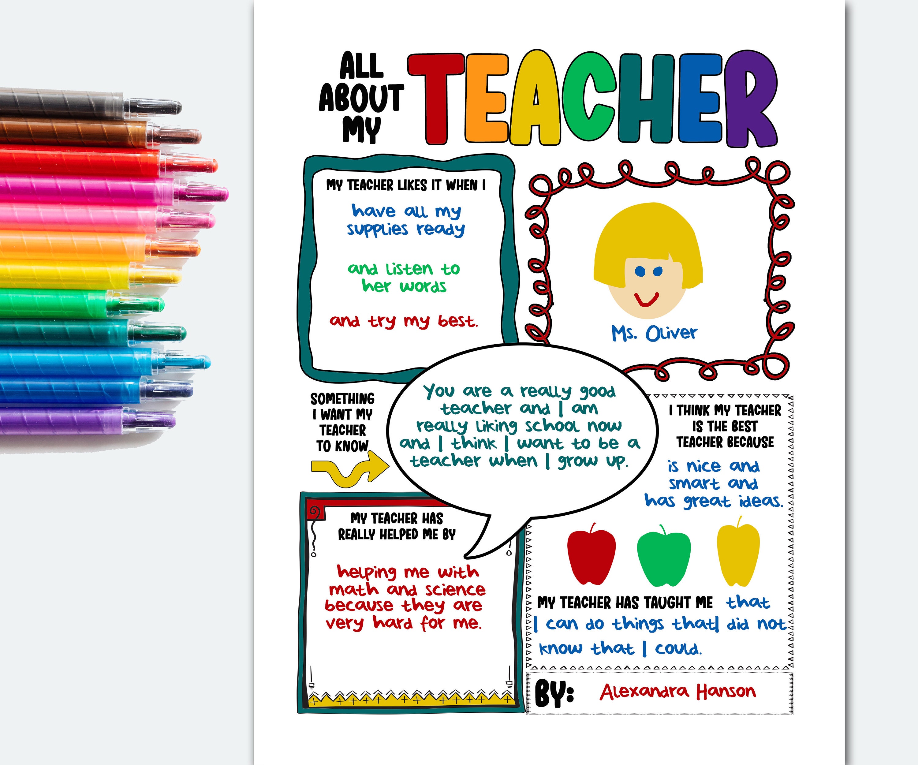 All About My Teacher Printable Teacher Appreciation Teacher Etsy