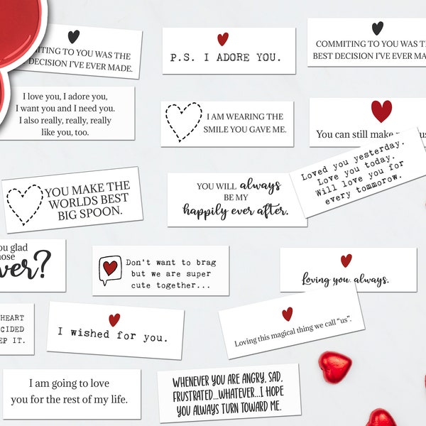 Tiny Love Notes, Things I love about you messages, Romantic Couples Gift, Mini Valentine Cards, Husband Anniversary Idea from wife,