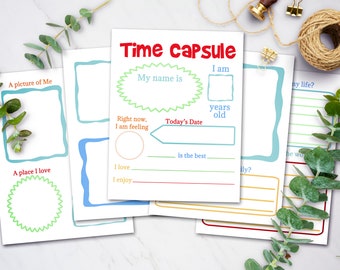 Capsule temporelle imprimable pour les enfants, Ressources d’apprentissage de l’école à la maison, Feuilles d’activités pour enfants, Feuilles de travail à téléchargement instantané, Imprimables à l’école