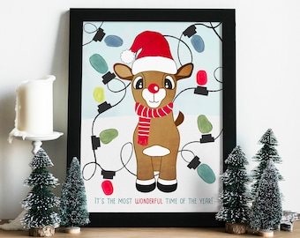 Christmas Craft Kit for Kids, Reindeer Handprint Crafts, Toddler Fingerprint Art, Custom Holiday Cards, Preschool Activity, Digital Download