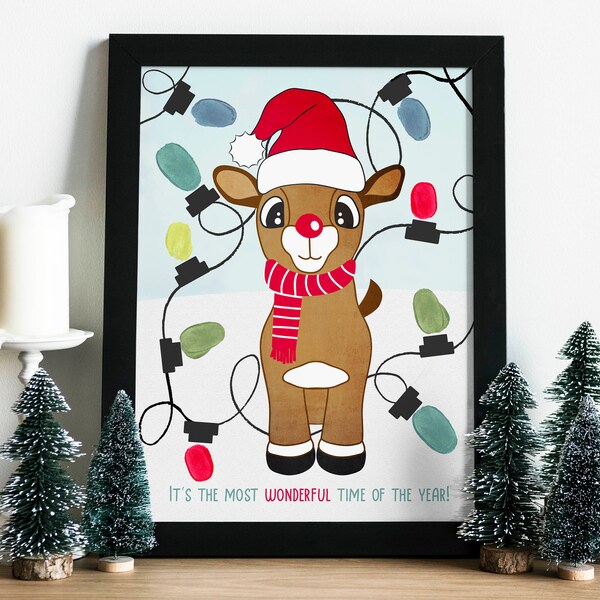 Christmas Craft Kit for Kids, Reindeer Handprint Crafts, Toddler Fingerprint Art, Custom Holiday Cards, Preschool Activity, Digital Download