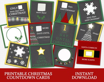 Printable Christmas Countdown Cards for Kids, Childrens Christmas Lunchbox Notes, Advent Gifts, Instant Download,
