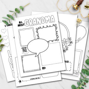 Kids Craft Kit, Instant Download All About Grandma Booklet, Personalized Mothers Day Gift from grandchild, Printable Coloring Pages