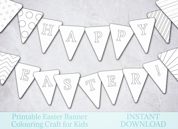 Printable Easter Banner for Kids, Homeschool Colouring Activity for Child, Eater Crafts for Students, Easter Party Decor, Instant Download