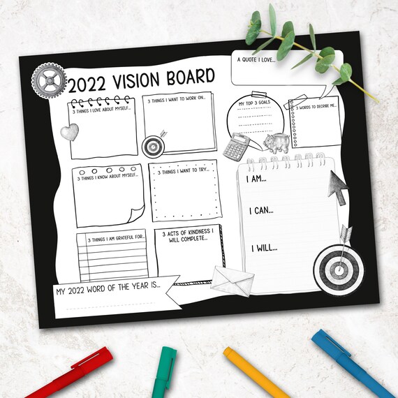 Printable 22 Vision Board Template For Students Goal Etsy