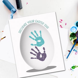 Decorate an Easter Egg Activity for Kids, DIY Handprint Craft, Fingerprint Art, Printable Template for Teachers, Instant Download