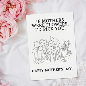 Druckbare Muttertagskarte für Mutter von Tochter oder Sohn, Kinder Malkarte, Sofort Download, Blumen Grußkarten, Muttertag Basteln