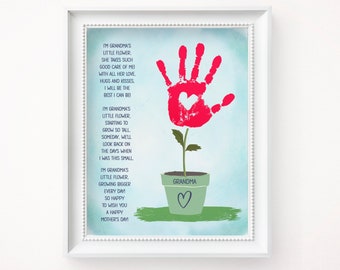 Printable DIY Handprint Art for Kids, Personalized Mother's Day Gift for Grandma from Grandchild, Instant Download Mothers Day Card