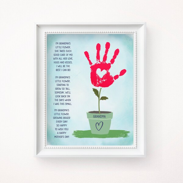 Printable DIY Handprint Art for Kids, Personalized Mother's Day Gift for Grandma from Grandchild, Instant Download Mothers Day Card