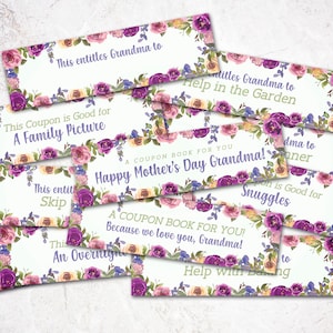 Printable Coupon Book for Grandmother, Birthday Gift From Grandchildren ...