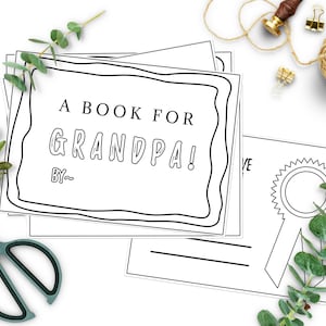 Printable Book Grandpa, Kids Coloring Pages, Personalized Fathers Day Gift from Grandson, Instant Download Birthday Card, Children Craft Kit