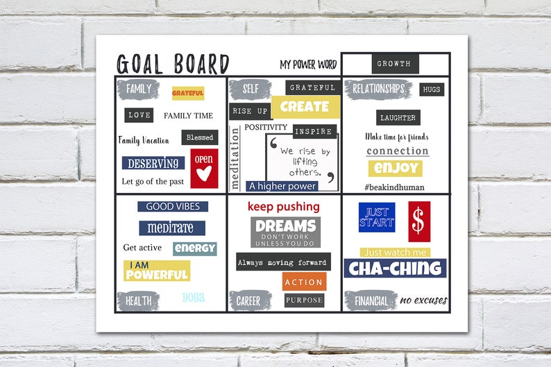 Goal Setting Printable Vision Board Worksheet 16x20 11x14 | Etsy