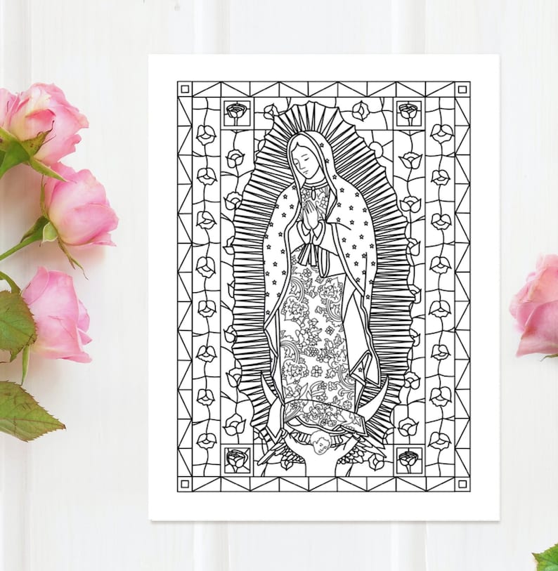 Our Lady of Guadalupe Coloring Page for sale on Etsy