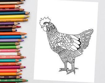 Chicken Adult Coloring Page - Zentangle Download