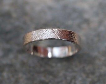 Silver Ring Band with Leaf Print