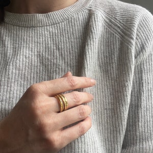 Gold Vermeil textured stacking ring set, gold plated stacking ring image 3