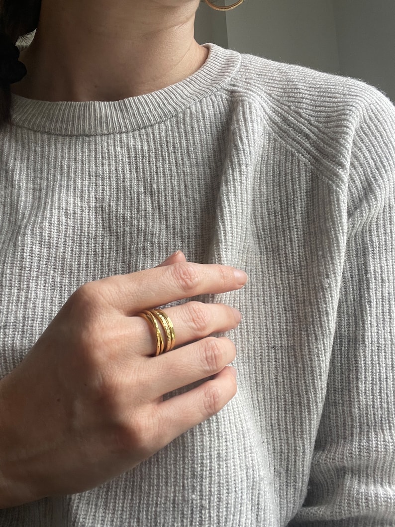 Gold Vermeil textured stacking ring set, gold plated stacking ring image 3