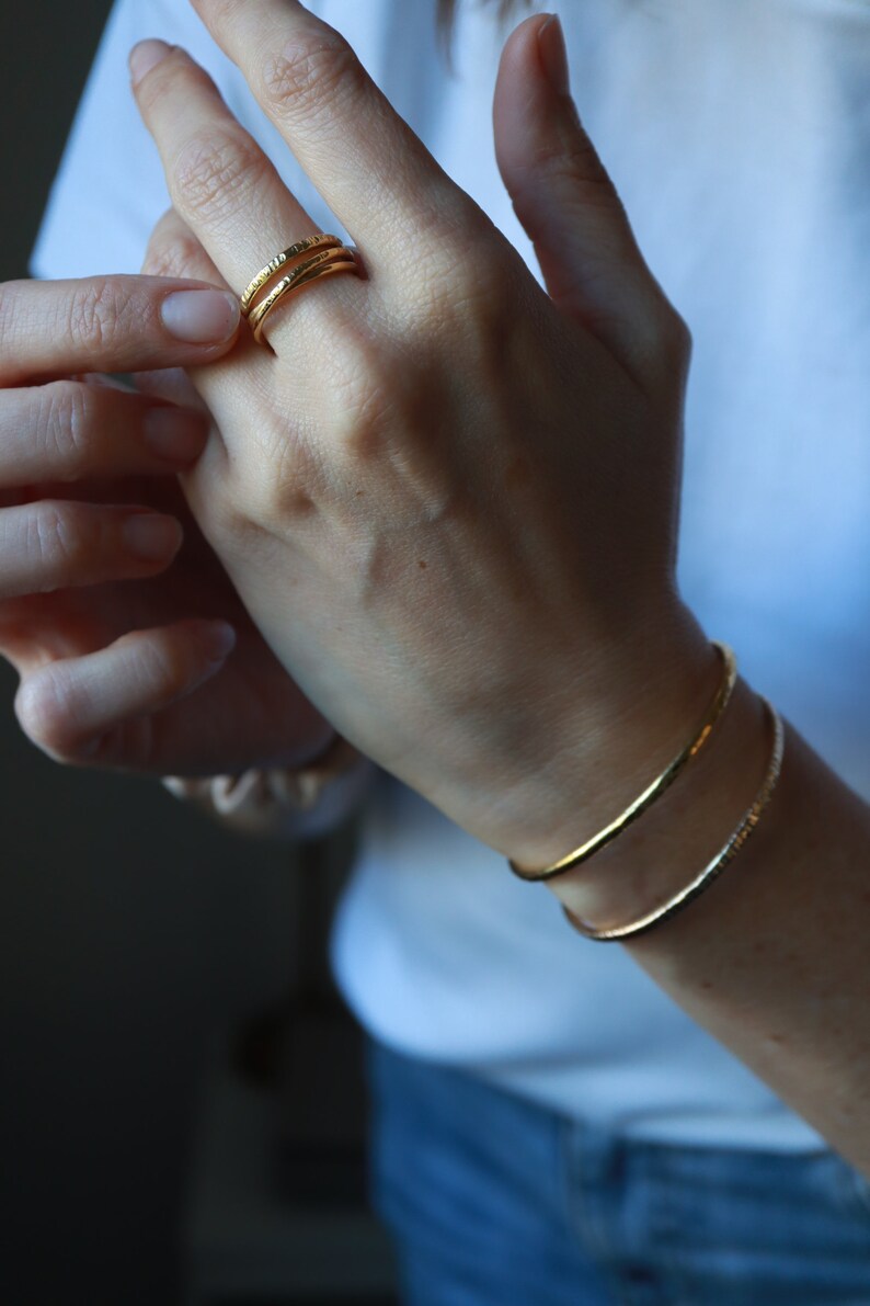 Gold Vermeil textured stacking ring set, gold plated stacking ring image 2