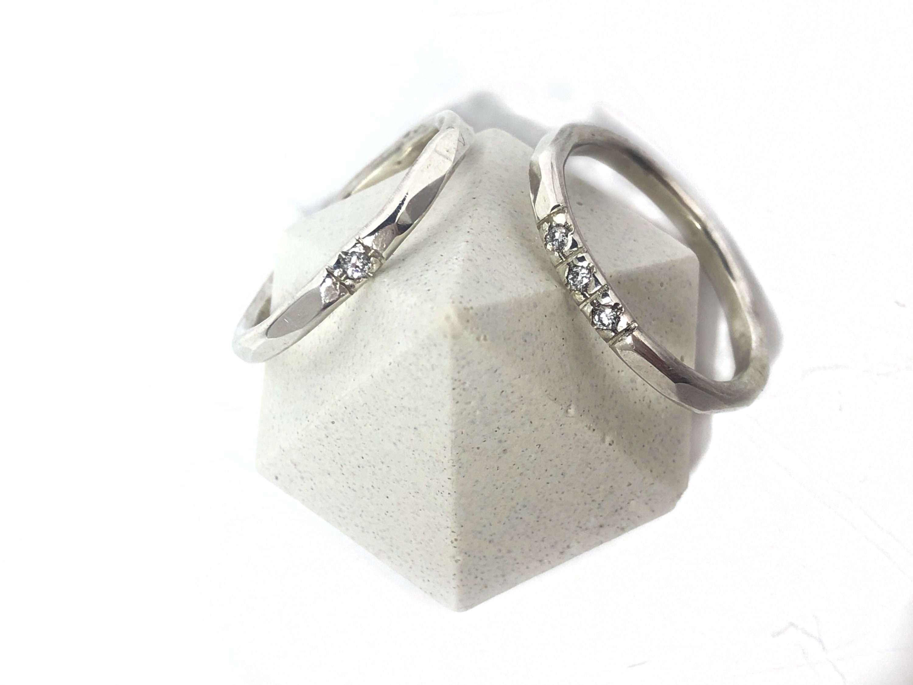 3 Diamond Silver or Gold Stacking Ring Diamond Wedding Ring - Etsy