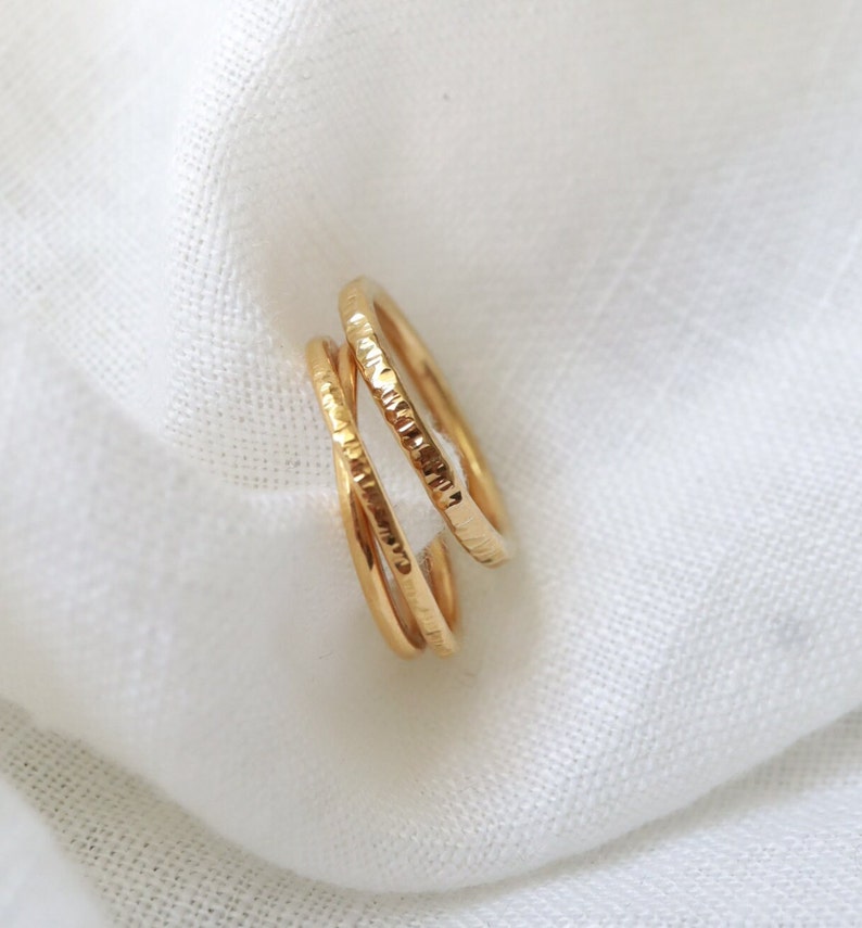 Gold Vermeil textured stacking ring set, gold plated stacking ring image 1