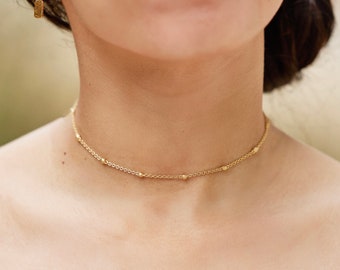 Gold Beaded Choker Necklace