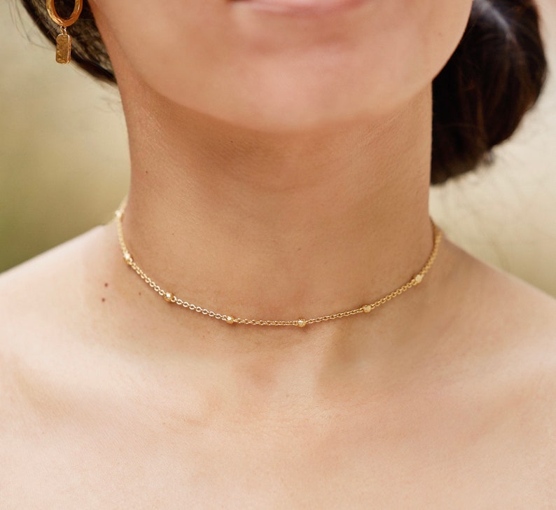 Gold Beaded Choker Necklace image 1