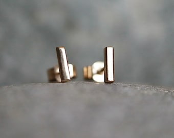 Solid Gold Bar Stud Earrings