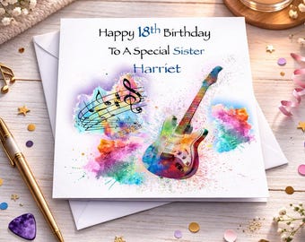 Tarjeta de cumpleaños con guitarra eléctrica, tarjeta de guitarra, nombre personalizado, edad, parentesco, hijo/para él o ella, hermano/papá/amigo/sobrino/mamá/hermana/