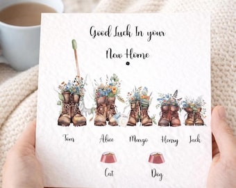 New Home Card /House move/Moving Home/New Start/Good Luck/Personalised Card with Individual names and pet bowl.
