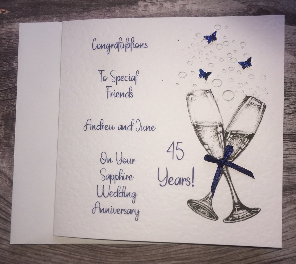 WHITE COTTON CARDS Handgefertigte Karte Zum 45. Jahrestag – 16x16 Cm, Mit Strass, Umschlag Inklusive