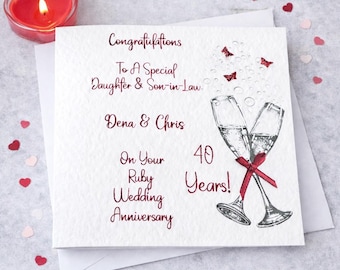 Ruby Happy Wedding Anniversary card,40th anniversaryCard,Ruby Wedding Anniversary Card,Personalised, Friends, couple, Mum, Dad, Names only.