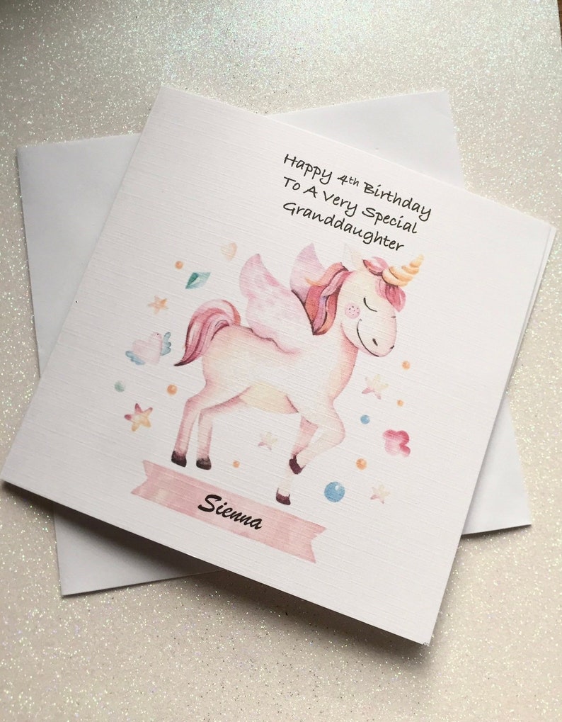 Happy Birthday Unicorn handmade card 1st/ 2nd/ 3rd/ 4th/ 5th/ 6th/ 7th/ 8th/ 9th/10th... handmade and personalised with age and name image 1