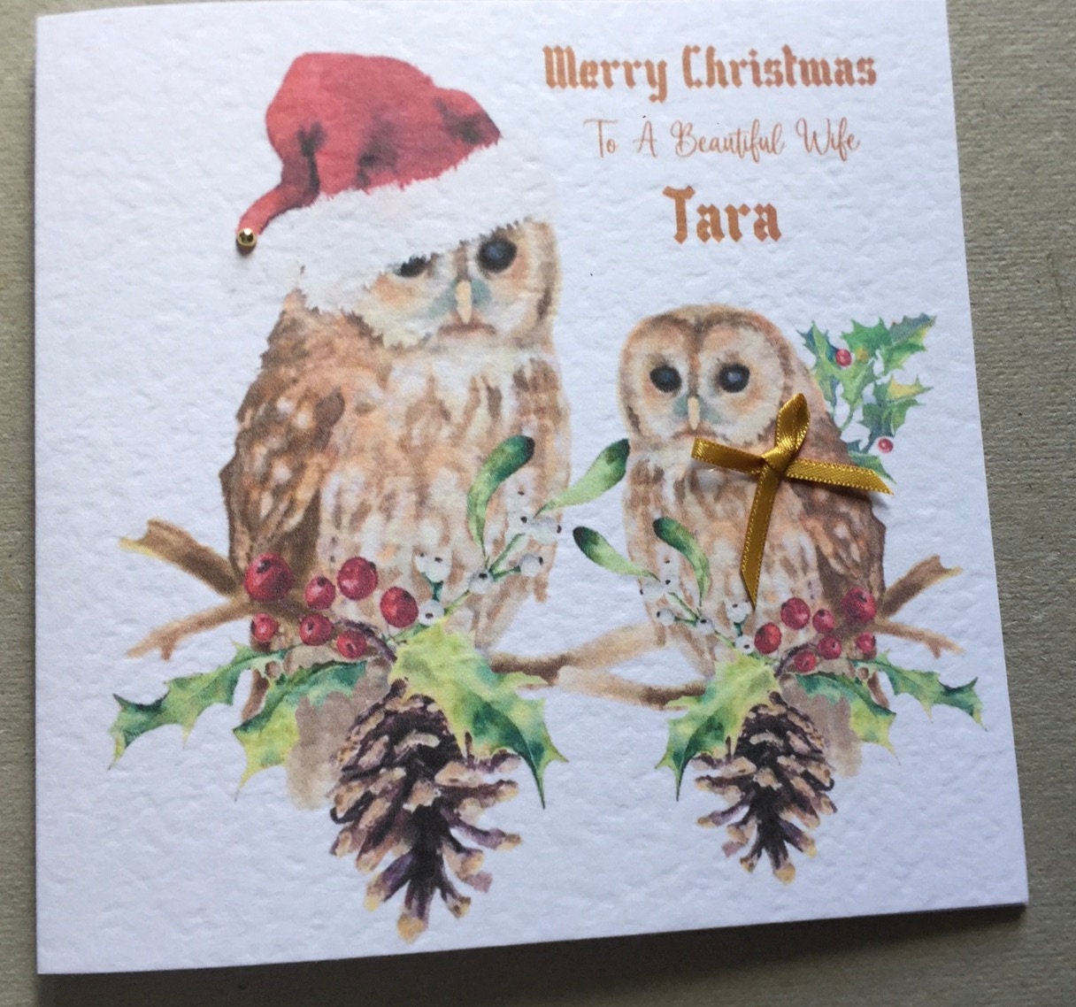 Merry Christmas Owls card for grandpa, grandma, nanny, mum, dad, sister, brother, friend ... handmad