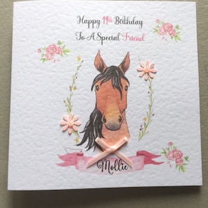 Girls Birthday Horse card / daughter/ goddaughter/ Granddaughter/ niece/ sister// cousin/ friend/ 3D flowers and gem / birthday gift