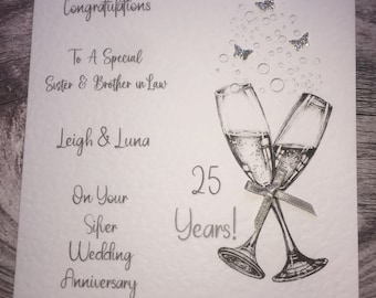 Silver Wedding Anniversary card/ Handmade and personalised/ Silver anniversary Gift/ 25th Anniversary card, Made for any Relation.