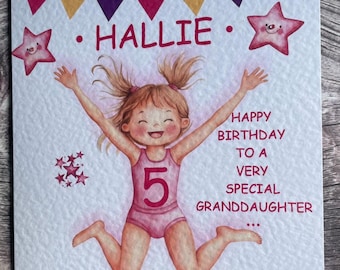Girls Gymnast Cute Birthday card Personalised With Name, Any Age,Granddaughter,Great Granddaughter,Daughter,Niece,Besti,Niece,Sister,For Her