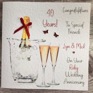 Ruby Happy Wedding Anniversary handmade and personalised card. 40th anniversary, Any Relation can be added.