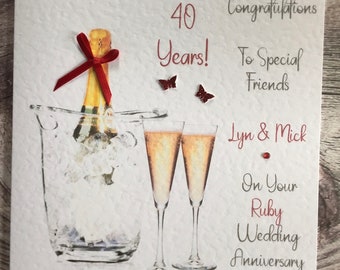 Ruby Happy Wedding Anniversary handmade and personalised card. 40th anniversary, Any Relation can be added.