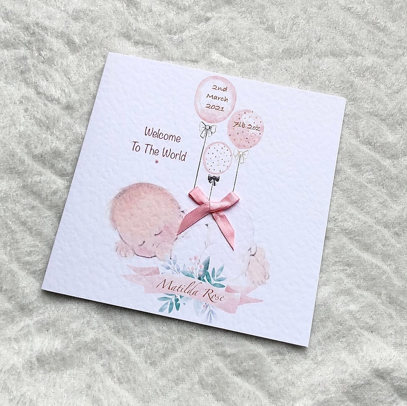 New Baby Girl/ Baby Boy/ handmade personalised card/ Daughter/son/ grandson/ granddaughter/ handmade and personalised/ Congratulations card image 1