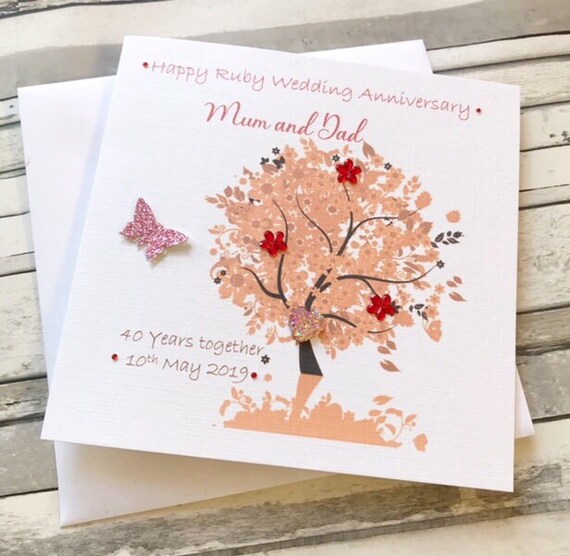 Ruby Wedding Anniversary Card Handmade 40th Anniversary Etsy