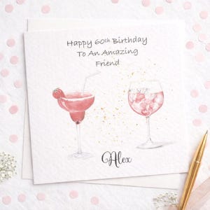 Girls Happy Birthday Cocktail card/Female /Glass / Friend/ Mum/ Daughter/ Sister/ Niece/ Cousin, Any Age, Personalised with Name for her image 2
