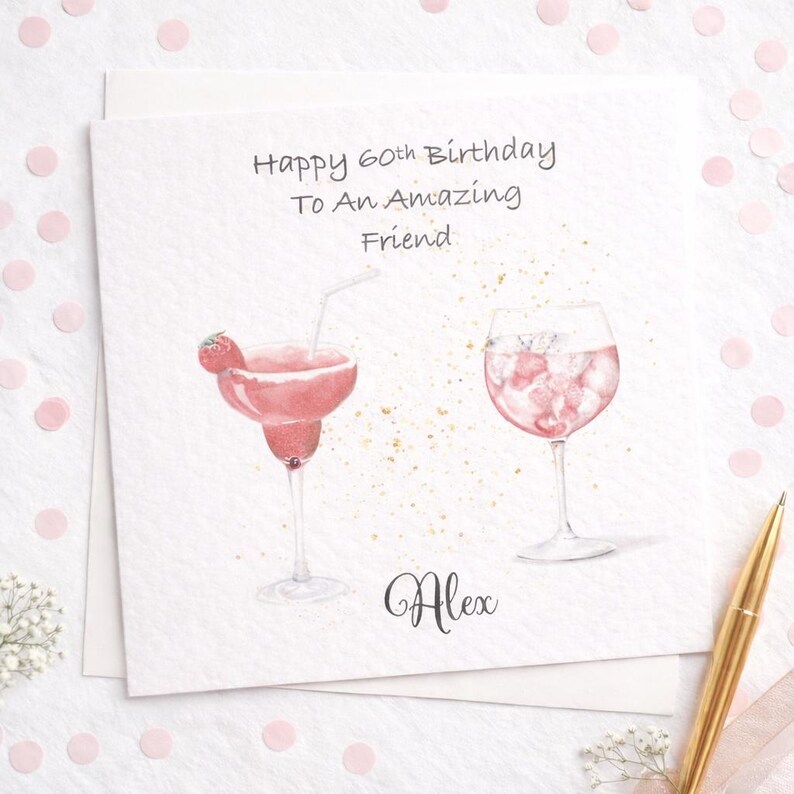 Girls Happy Birthday Cocktail card/Female /Glass / Friend/ Mum/ Daughter/ Sister/ Niece/ Cousin, Any Age, Personalised with Name for her image 2