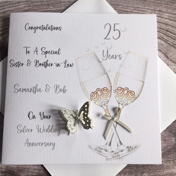 Silver Wedding Anniversary card/ Handmade and personalised/ Silver anniversary Gift/ 25th Anniversary card, made for any Relation.