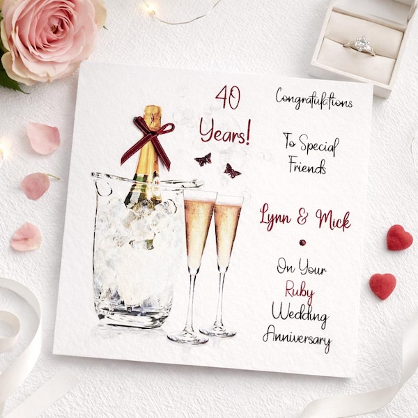 Ruby Wedding Anniversary Card |40th Anniversary Card, 40 Years, Personalised with Names only/No relation, Friends, Couple, In Laws etc.