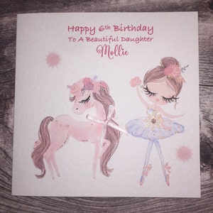 Carte de joyeux anniversaire licorne ballerine pour filles faite main et personnalisée/ fille/ filleule/ petite-fille/ nièce/ sœur/ cousine/ amie/