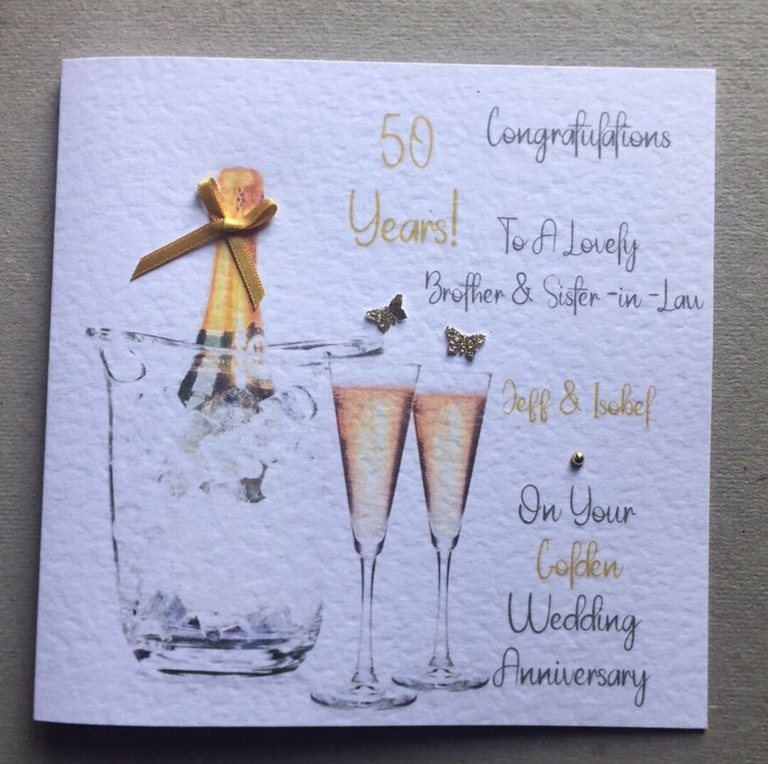Golden Wedding Anniversary/celebrate Handmade Card. 50th Anniversary Personalised Card, Any