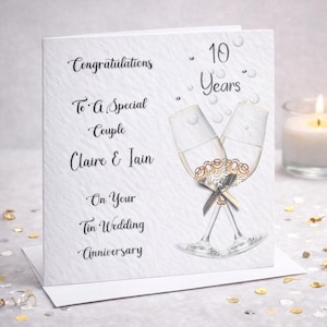 Tin Wedding Anniversary card, 10 Years/ Personalised with names, Couple card. 10th Anniversary card. Ten Years, Tenth Anniversary.
