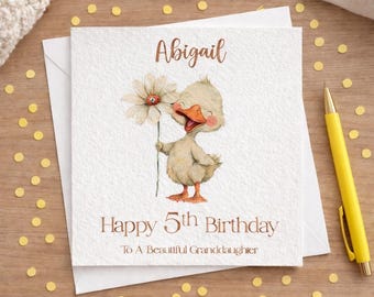 Girls Cute Birthday Card ,Duck and Daisy Card,Personalised Name,Age,Relation,For Her. Daughter/Granddaughter/Niece/Sister/Great Niece,Bestie